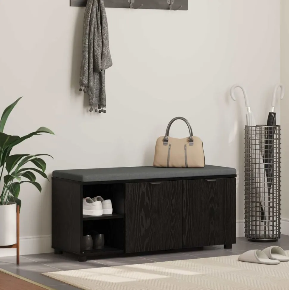 vidaXL Halbank met kussen met plank Zwarte Eik 100 x 38 x 46 cm