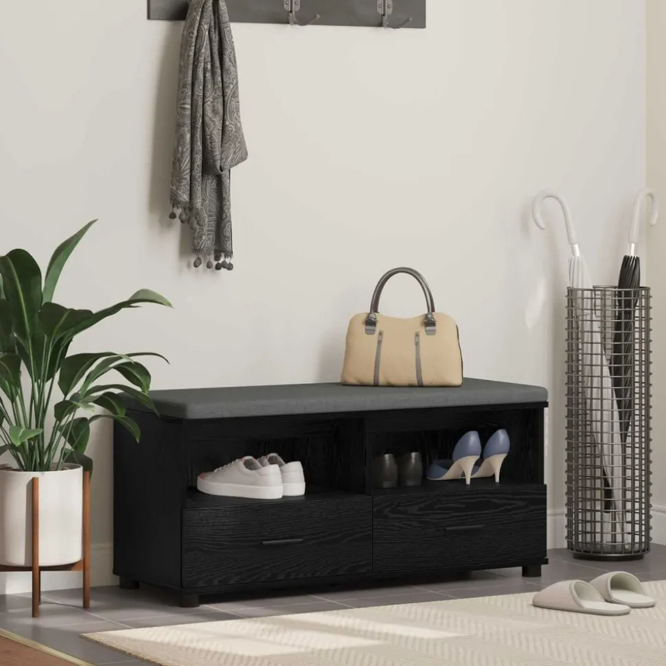 vidaXL Halbank met kussen met lade Zwarte Eik 100 x 38 x 46 cm