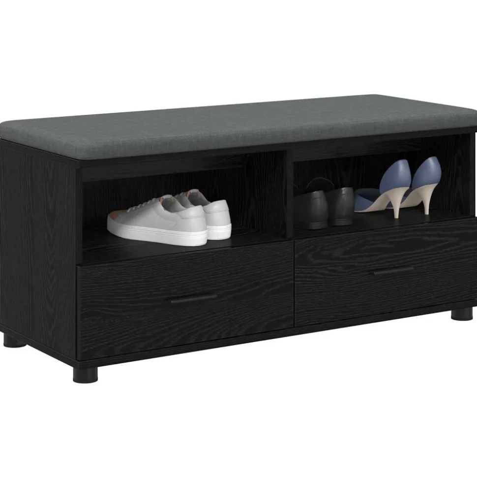 vidaXL Halbank met kussen met lade Zwarte Eik 100 x 38 x 46 cm