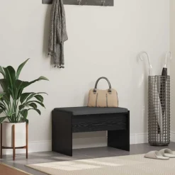 vidaXL Halbank met kussen Zwart Eiken 63 x 38 x 40 cm