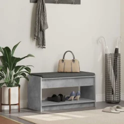 vidaXL Halbank met kussen met plank Beton Grijs 83 x 38 x 45 cm