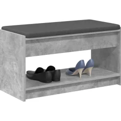 vidaXL Halbank met kussen met plank Beton Grijs 83 x 38 x 45 cm