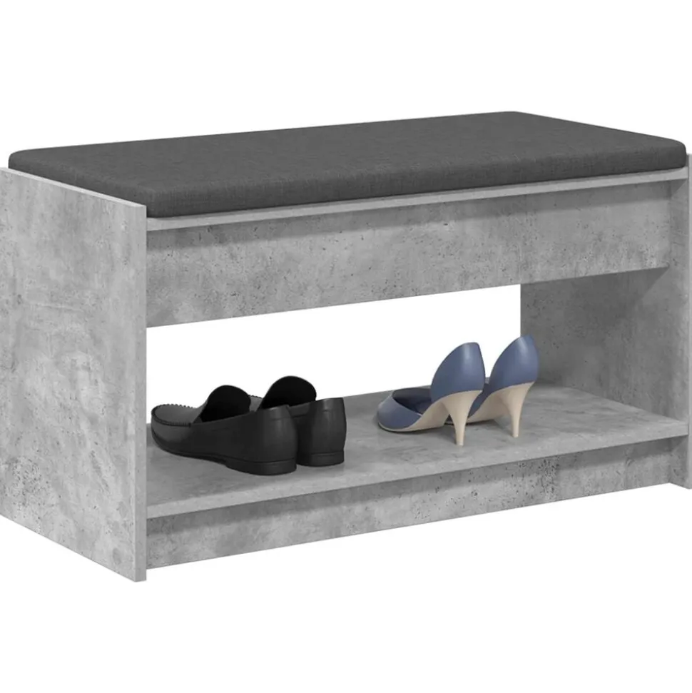 vidaXL Halbank met kussen met plank Beton Grijs 83 x 38 x 45 cm
