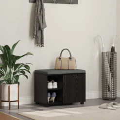 vidaXL Halbank met kussen met plank Zwarte Eik 60 x 38 x 46 cm