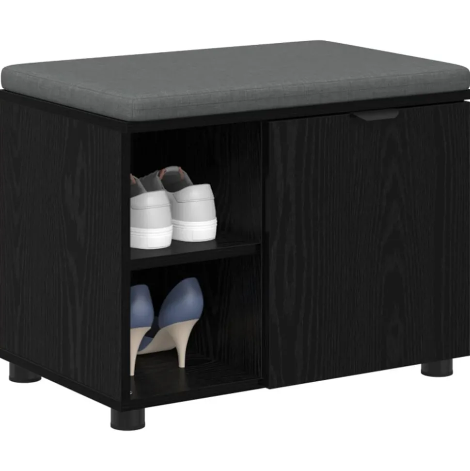 vidaXL Halbank met kussen met plank Zwarte Eik 60 x 38 x 46 cm
