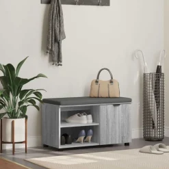 vidaXL Halbank met kussen met plank Grijze Sonoma 80 x 38 x 46 cm