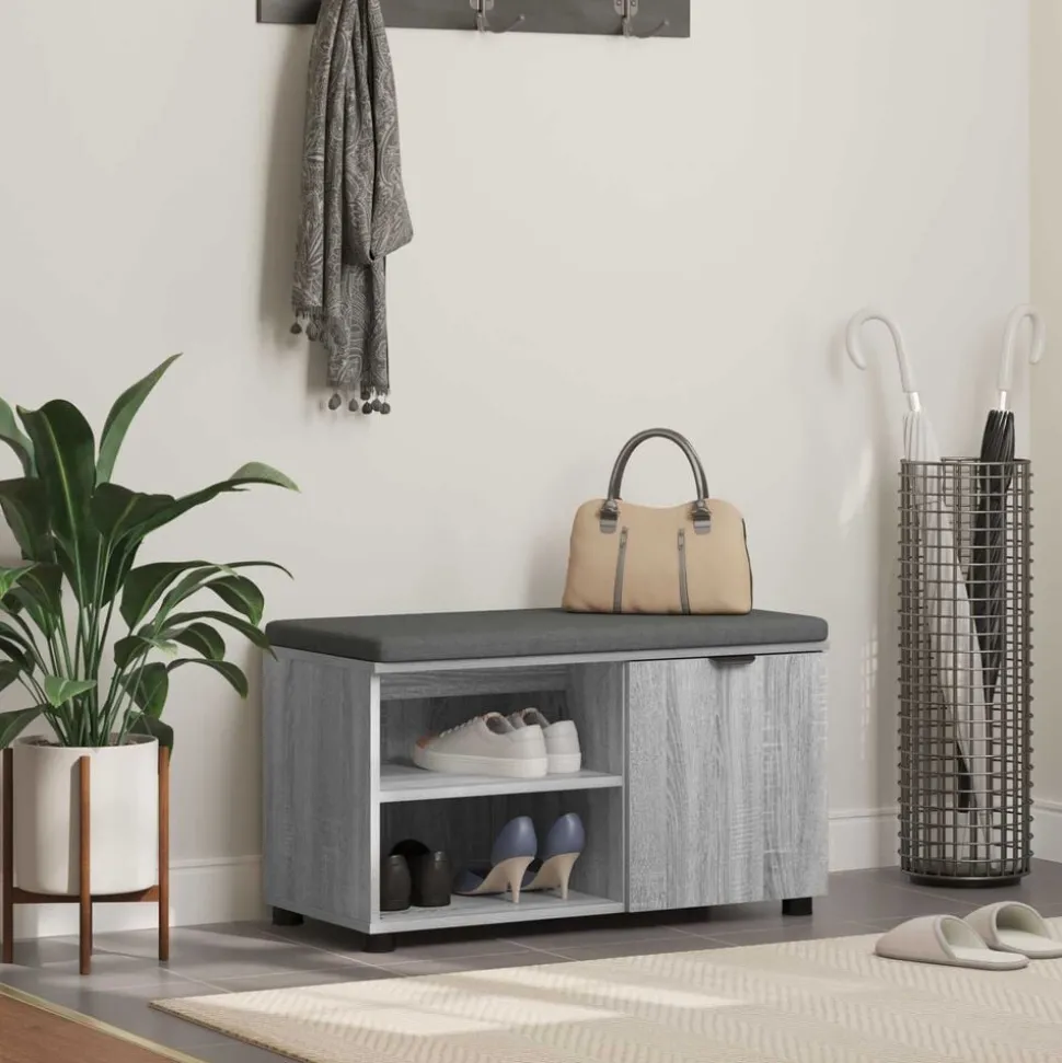 vidaXL Halbank met kussen met plank Grijze Sonoma 80 x 38 x 46 cm