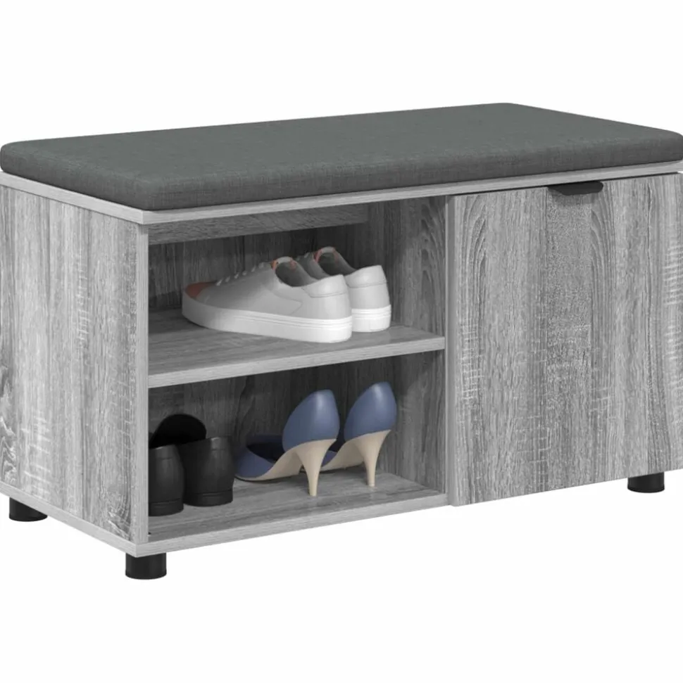 vidaXL Halbank met kussen met plank Grijze Sonoma 80 x 38 x 46 cm