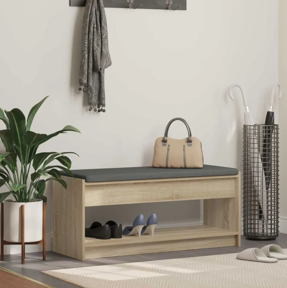 vidaXL Halbank met kussen met plank Sonoma Eiken 103 x 38 x 45 cm