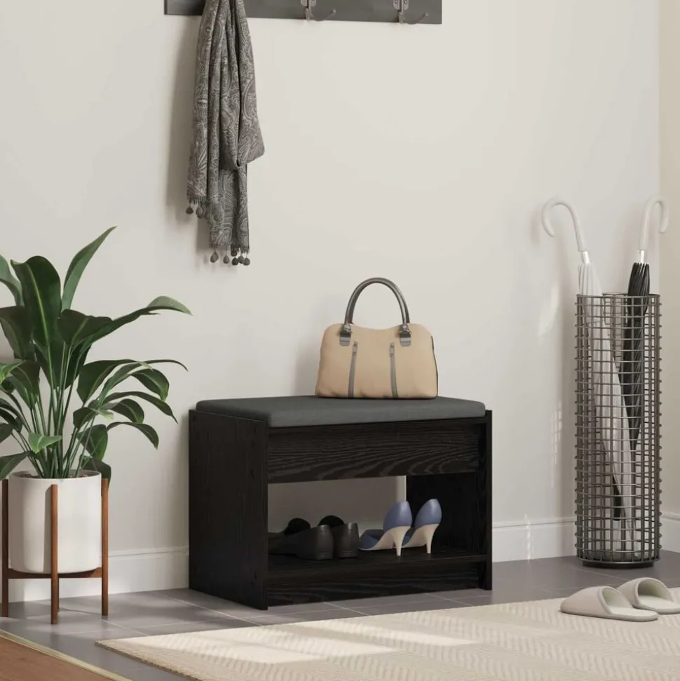 vidaXL Halbank met kussen met plank Zwarte Eik 63 x 38 x 45 cm