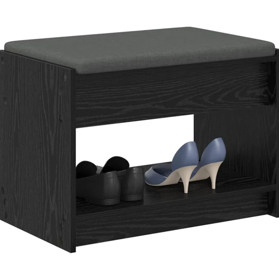 vidaXL Halbank met kussen met plank Zwarte Eik 63 x 38 x 45 cm