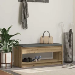 vidaXL Halbank met kussen met plank Artisan Eik 103 x 38 x 45 cm