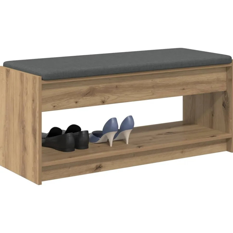 vidaXL Halbank met kussen met plank Artisan Eik 103 x 38 x 45 cm