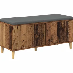vidaXL Halbank met kussen met opslag Oudhout 100 x 38 x 46 cm