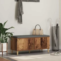 vidaXL Halbank met kussen met opslag Oudhout 100 x 38 x 46 cm