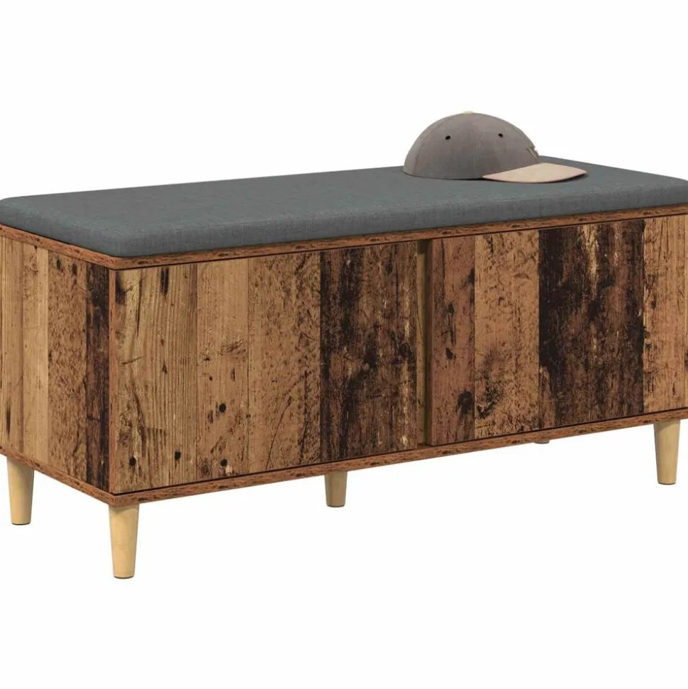 vidaXL Halbank met kussen met opslag Oudhout 100 x 38 x 46 cm