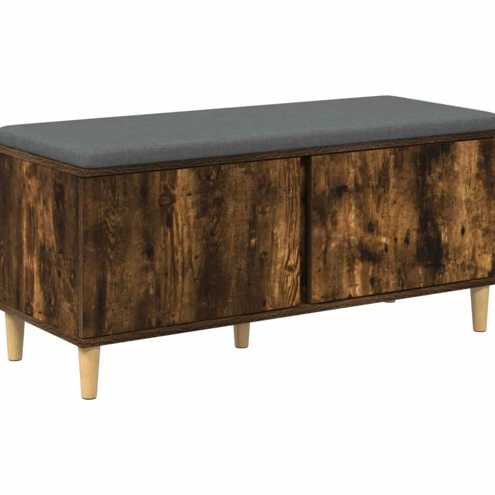 vidaXL Halbank met kussen met opslag Gerookte Eik 100 x 38 x 46 cm