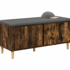 vidaXL Halbank met kussen met opslag Gerookte Eik 100 x 38 x 46 cm