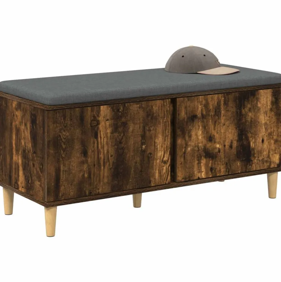vidaXL Halbank met kussen met opslag Gerookte Eik 100 x 38 x 46 cm