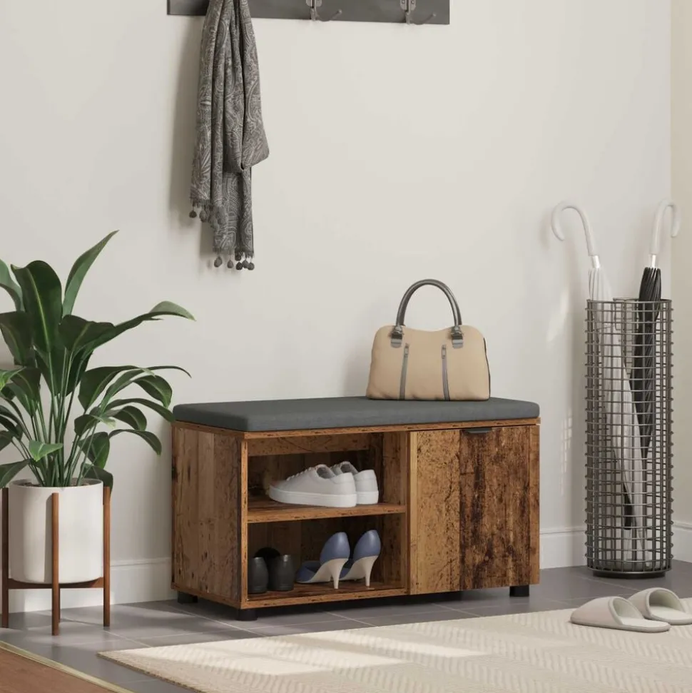 vidaXL Halbank Oudhout 80 x 38 x 46 cm Geïndustrialiseerd hout en stof