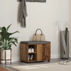 vidaXL Halbank Oudhout 60 x 38 x 46 cm Geïndustrialiseerd hout en stof
