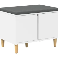 vidaXL Halbank Wit 60 x 38 x 46 cm Bewerkt hout en stof