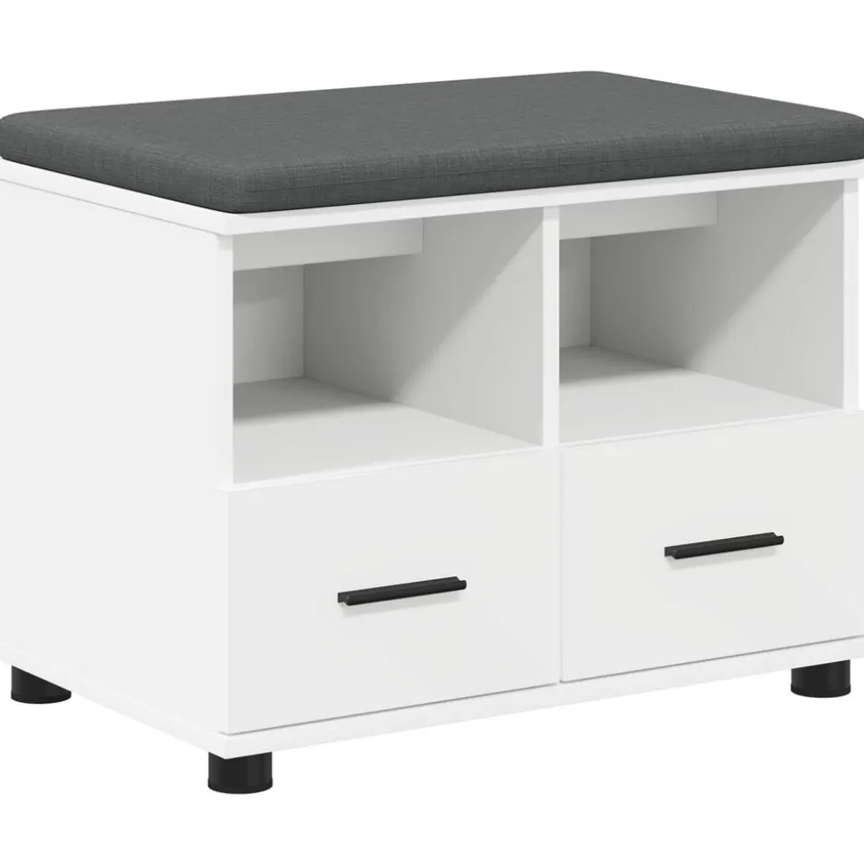 vidaXL Halbank Wit 60 x 38 x 46 cm Bewerkt hout en stof