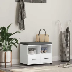 vidaXL Halbank Wit 60 x 38 x 46 cm Bewerkt hout en stof