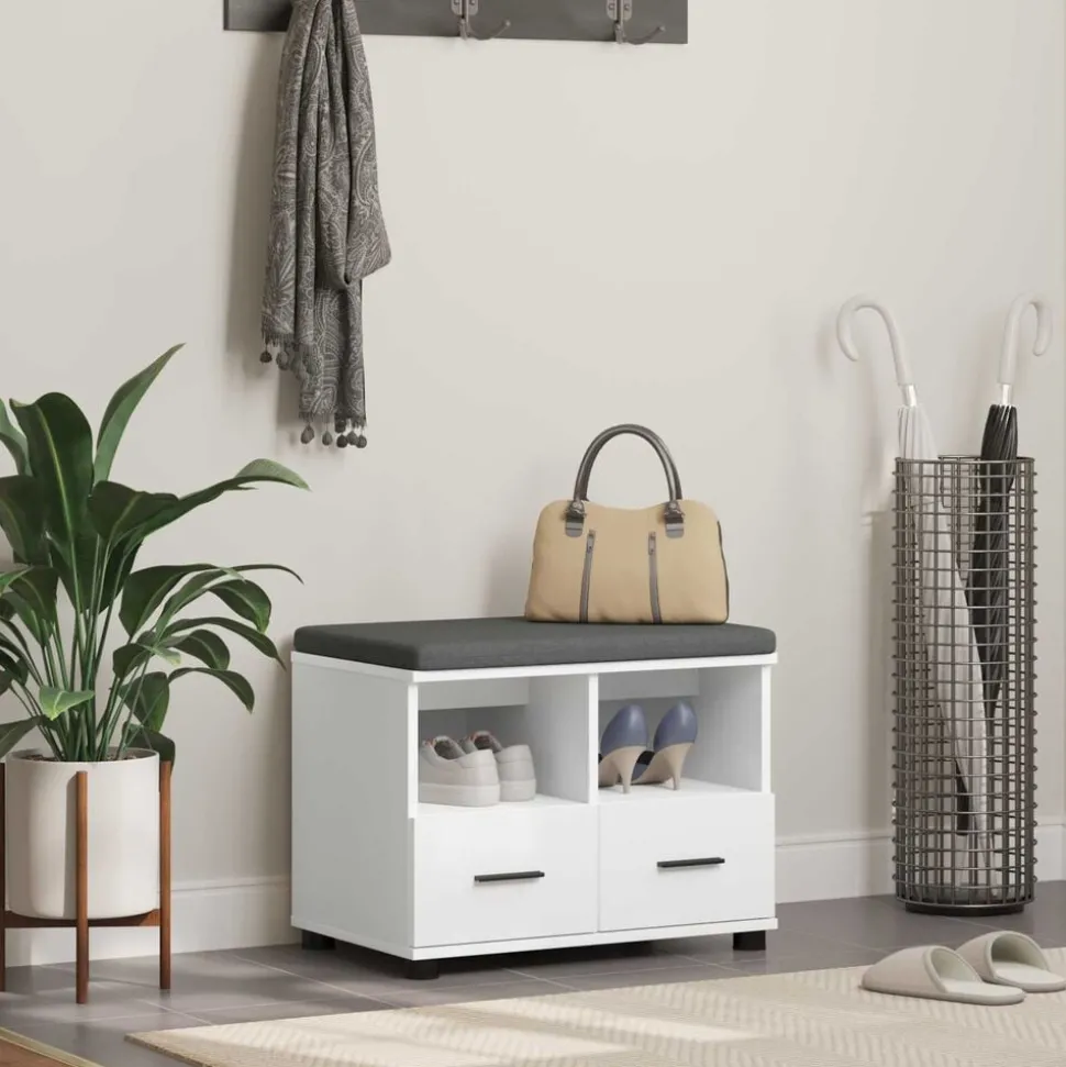 vidaXL Halbank Wit 60 x 38 x 46 cm Bewerkt hout en stof