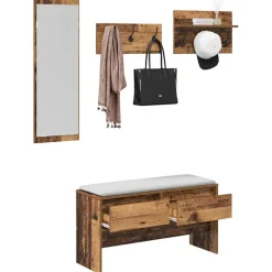 vidaXL Halmeubelset met lade met plank 4 pcs Oudhout Bewerkt hout