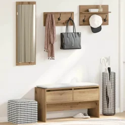 vidaXL Halmeubelset met lade 4 pcs Ambachtelijk eiken Bewerkt hout