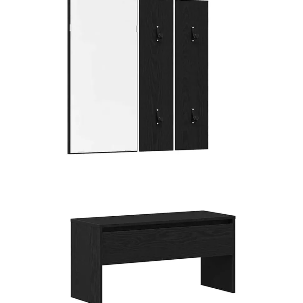 vidaXL Halmeubelset met lade met opslag 4 pcs Zwart Eiken Bewerkt hout
