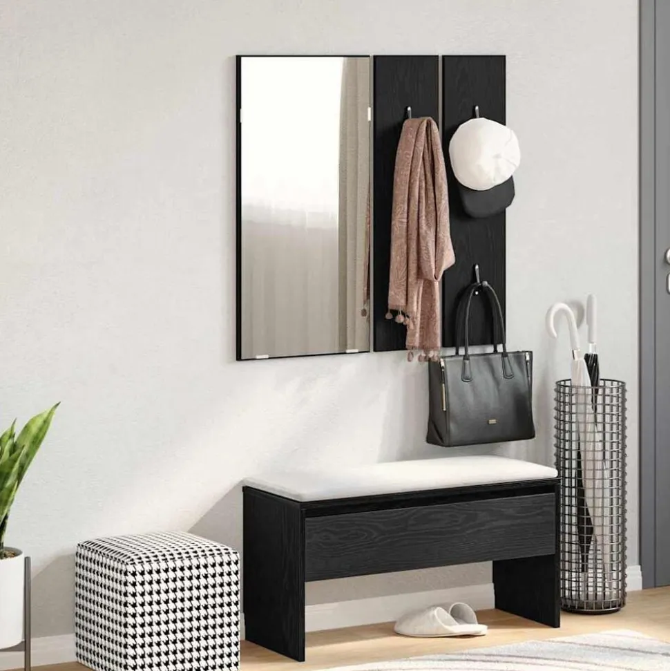 vidaXL Halmeubelset met lade met opslag 4 pcs Zwart Eiken Bewerkt hout