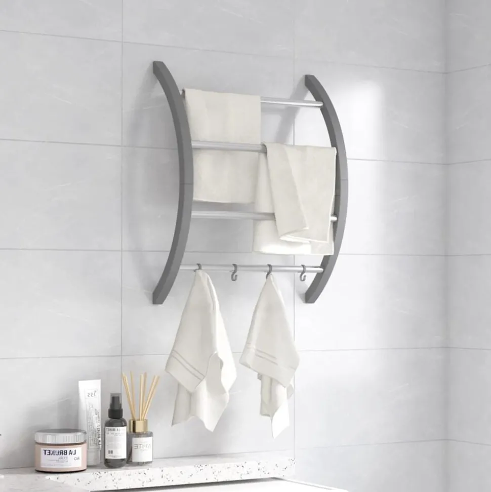 vidaXL Handdoekenrek met haken 56x16x72 cm aluminium zilverkleurig