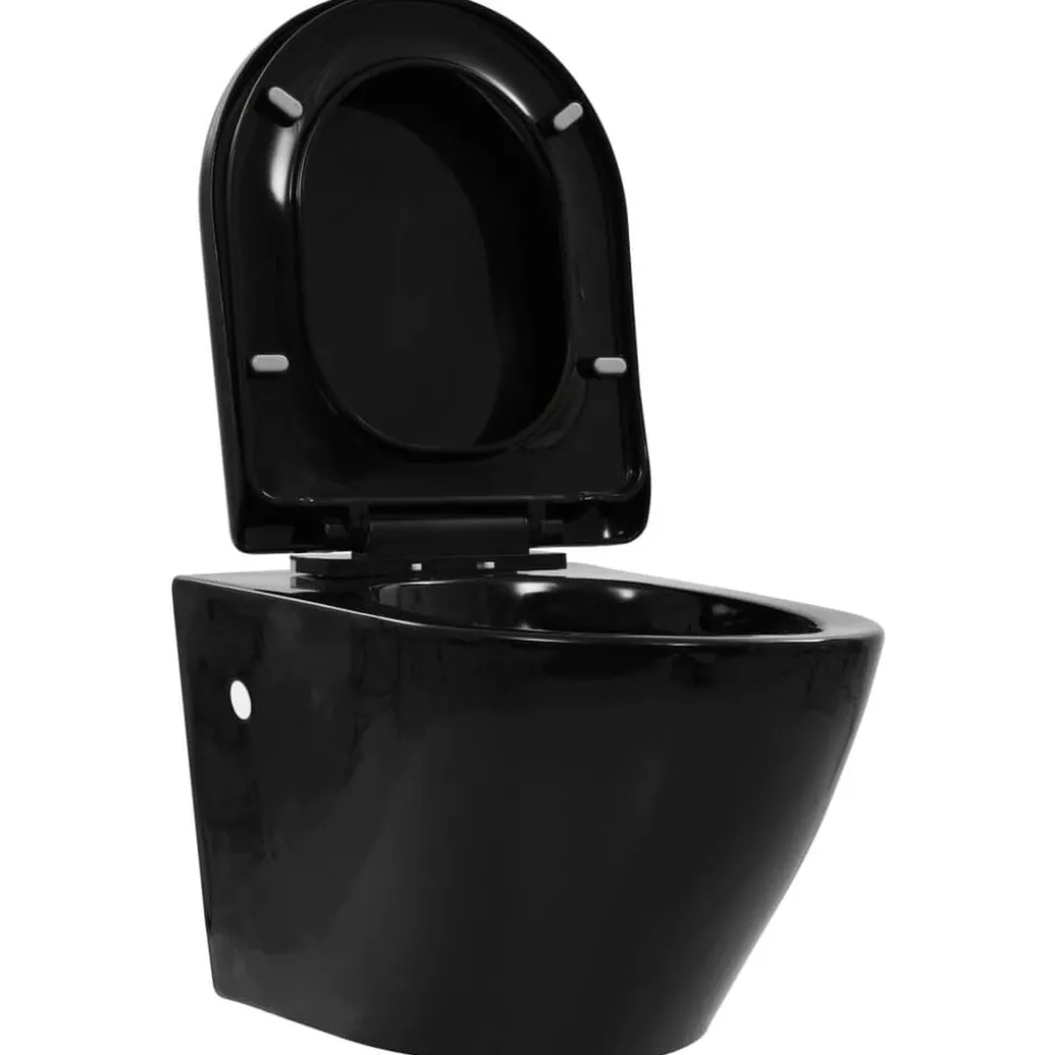 vidaXL Hangend toilet met verborgen stortbak keramiek zwart