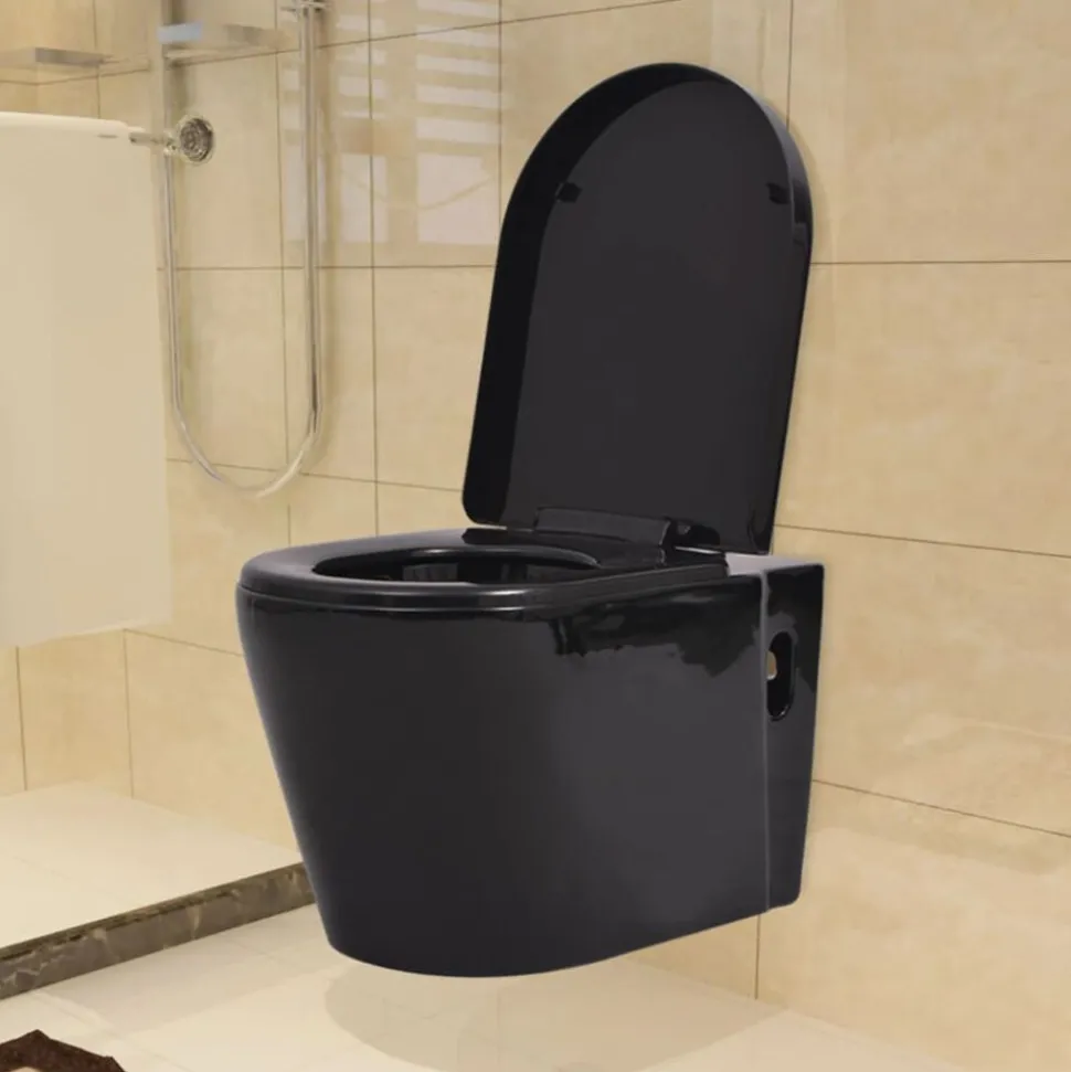 vidaXL Hangend toilet met verborgen stortbak keramiek zwart