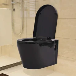 vidaXL Hangend toilet met verborgen stortbak keramiek zwart