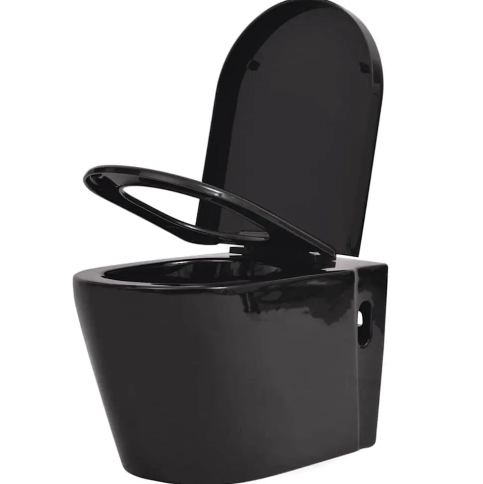 vidaXL Hangend toilet met verborgen stortbak keramiek zwart