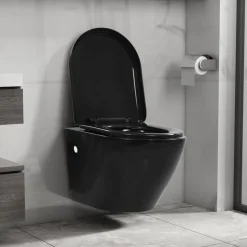 vidaXL Hangend toilet randloos keramiek zwart