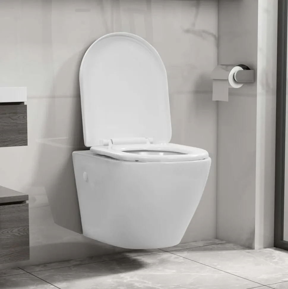 vidaXL Hangend toilet randloos keramiek wit
