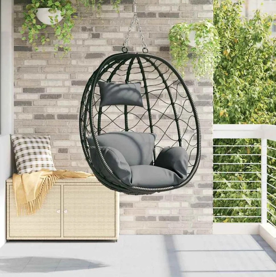 vidaXL Hangende ei-stoel Antraciet 91,5 x 54,5 x 107 cm poly rattan