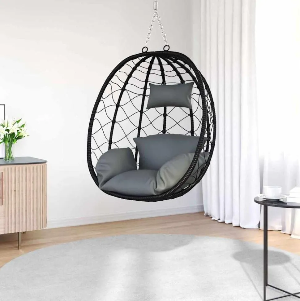 vidaXL Hangende ei-stoel Antraciet 91,5 x 54,5 x 107 cm poly rattan