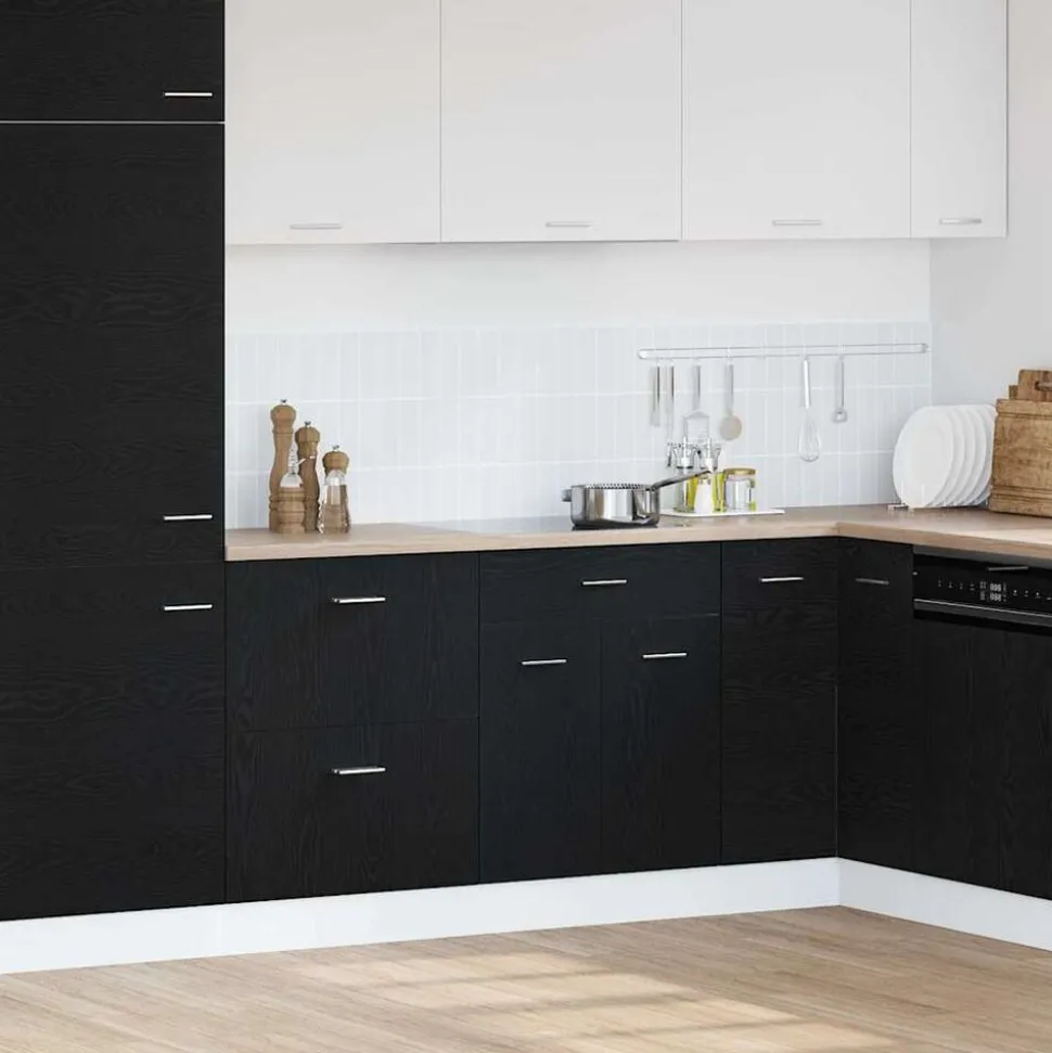 vidaXL Hangkast met lade Zwart Eiken 60 x 46 x 81,5 cm Bewerkt hout