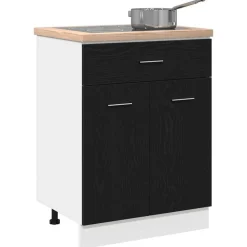 vidaXL Hangkast met lade Zwart Eiken 60 x 46 x 81,5 cm Bewerkt hout