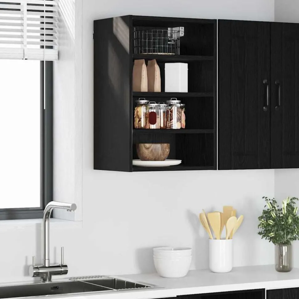 vidaXL Hangkast met plank Zwart eiken 40 x 29,5 x 60 cm Bewerkt hout