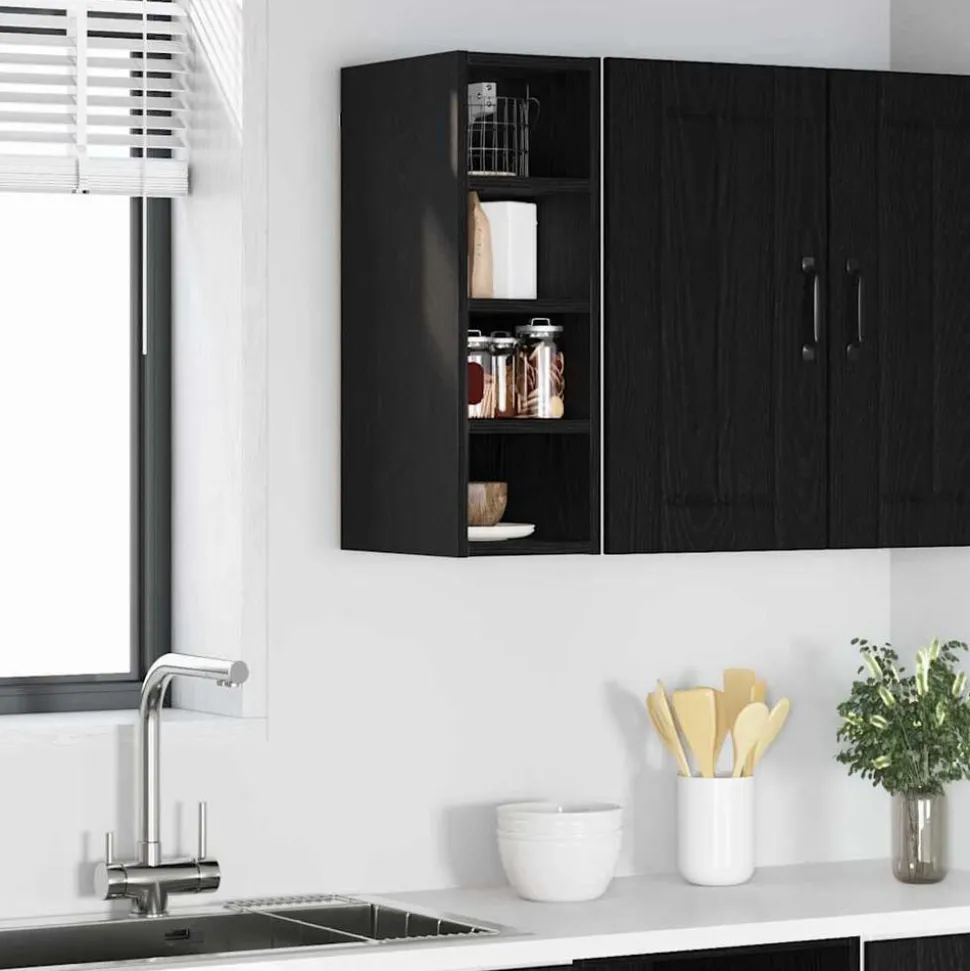 vidaXL Hangkast met plank Zwart eiken 20 x 29,5 x 60 cm Bewerkt hout