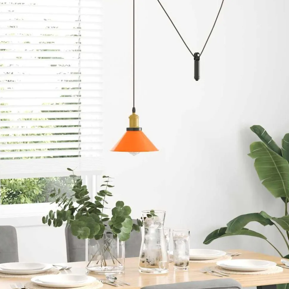 vidaXL Hanglamp in hoogte verstelbaar E27 Ø22cm metaal glanzend oranje