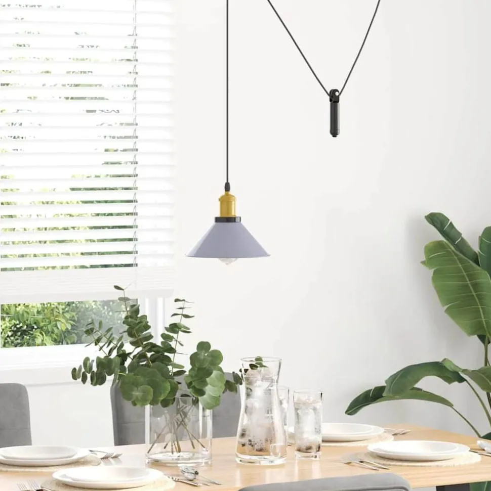 vidaXL Hanglamp in hoogte verstelbaar E27 Ø22 cm metaal glanzend grijs