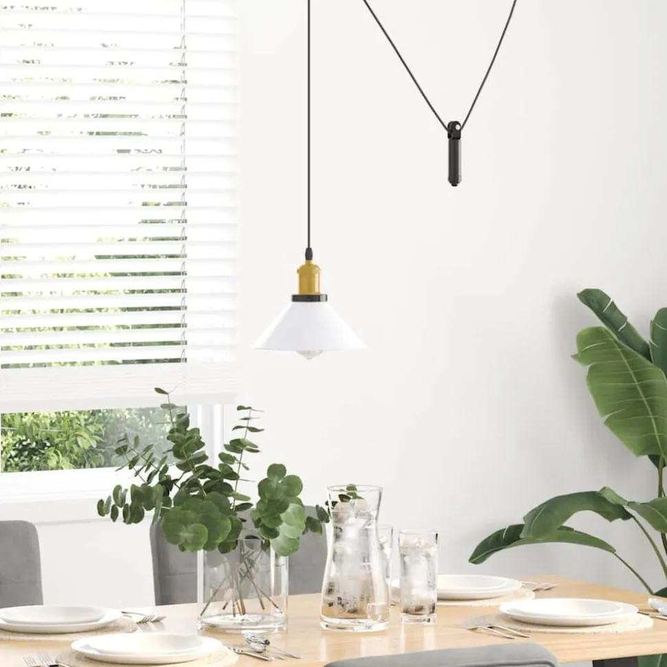 vidaXL Hanglamp in hoogte verstelbaar E27 Ø22 cm metaal glanzend wit