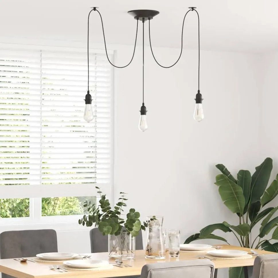 vidaXL Hanglamp met 3 lamphouders E27 metaal zwart